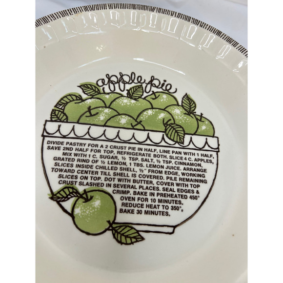 Vintage Country Harvest Green Apple Pie Plate Pan Dish Recipe Baking 11" - Picture 2 of 6